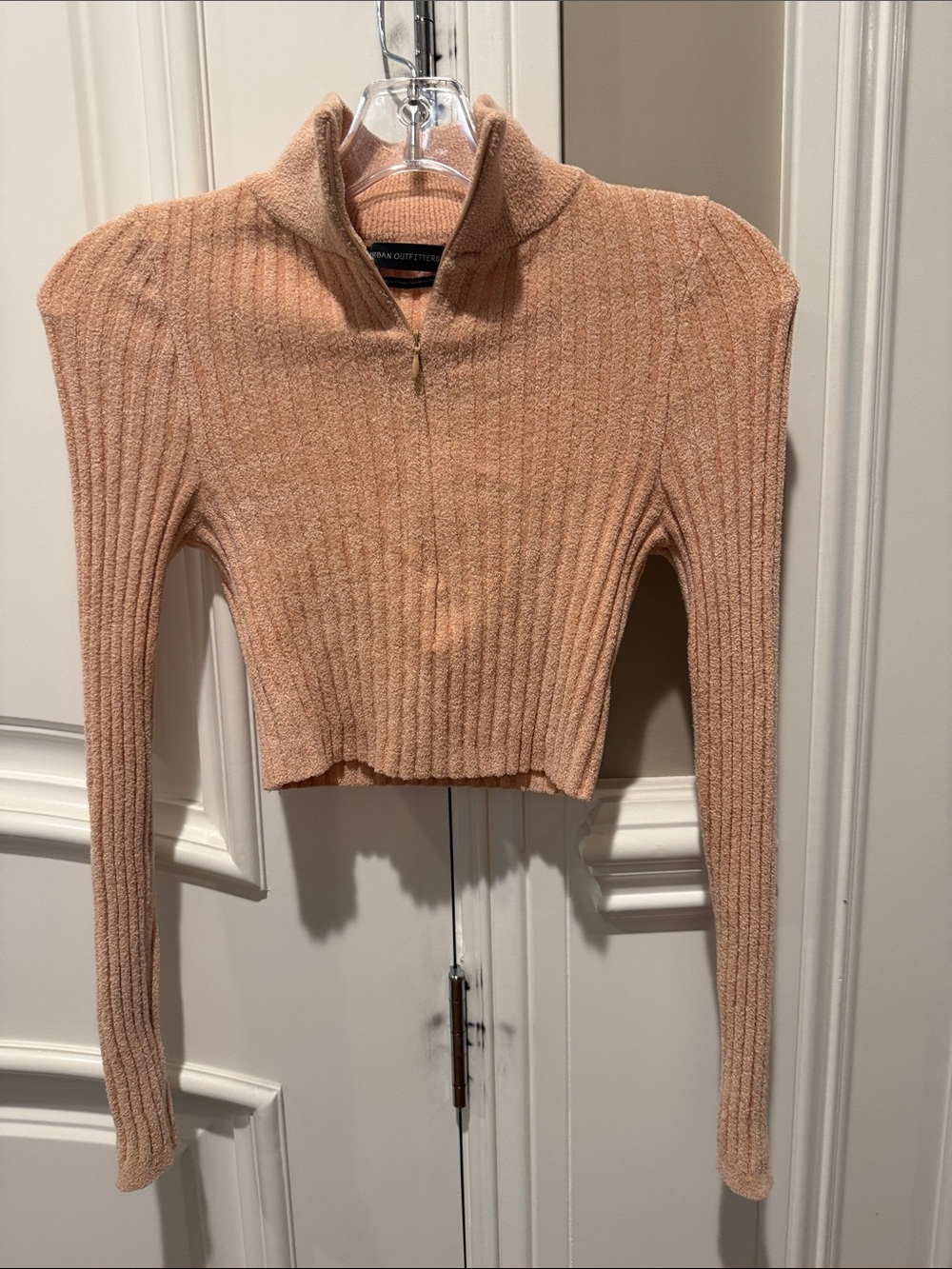 Urban Outfitters Peach Ribbed Half-Zip Turtleneck Sweater